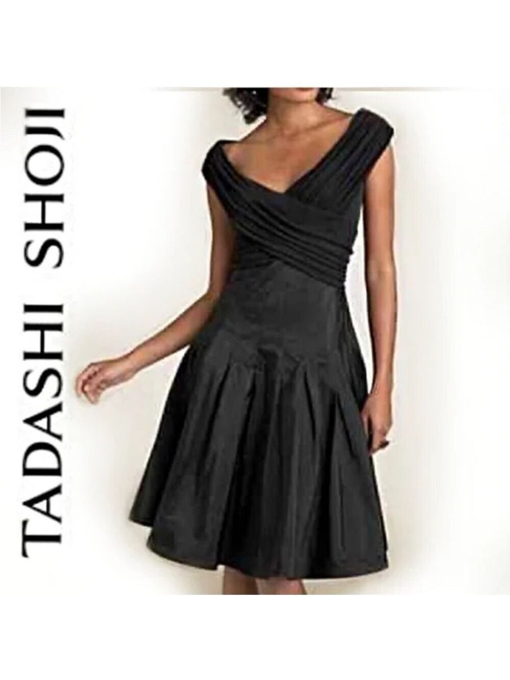 Tadashi Shoji Collection Black Taffeta Fit and Flare Cocktail Dress SZ 10